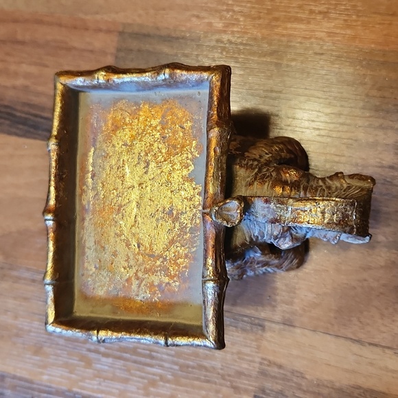 Golden Gilded Elephant Business Card Holder Trunk Up for Luck - Picture 3 of 16